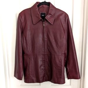 JLC New York Womens 100% Leather Coat Jacket Large Full Zip Lined Burgundy